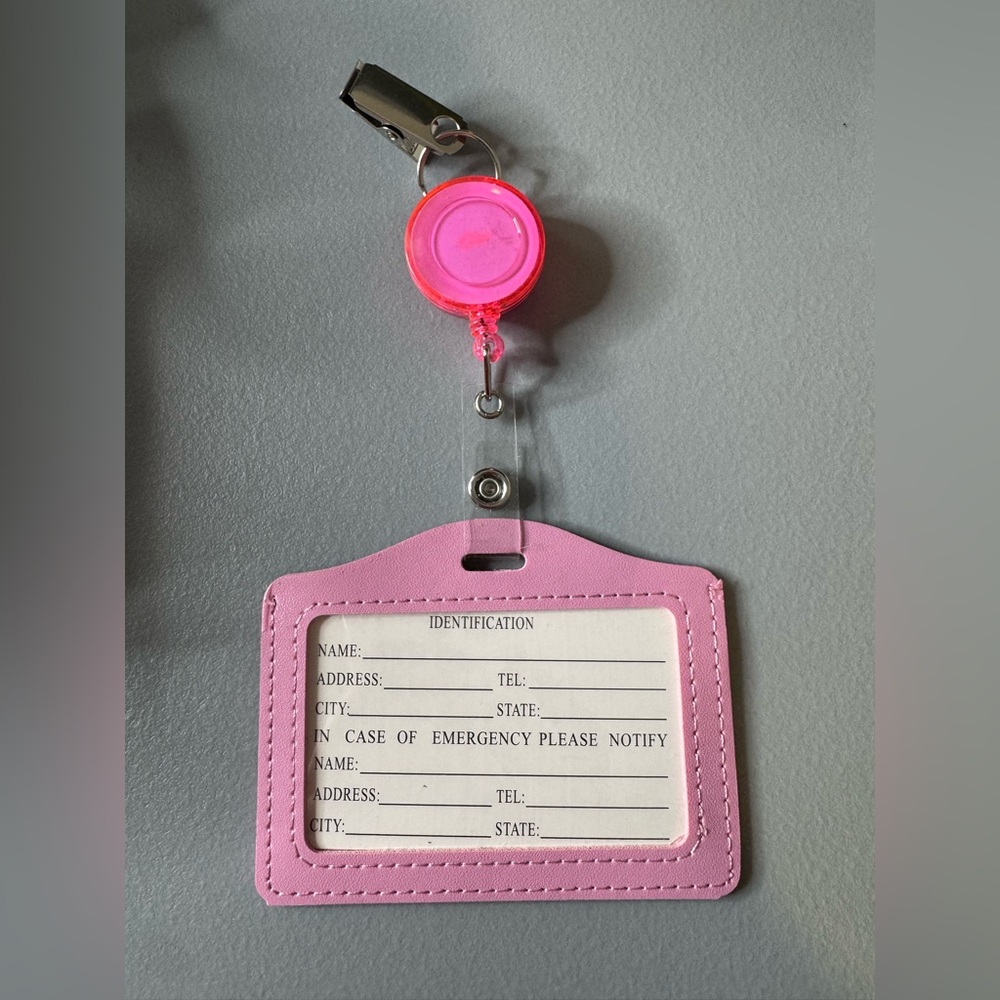 🛍️Any 5 items for $15 🛍️ Pink ID Badge Holder with Retractable Reel